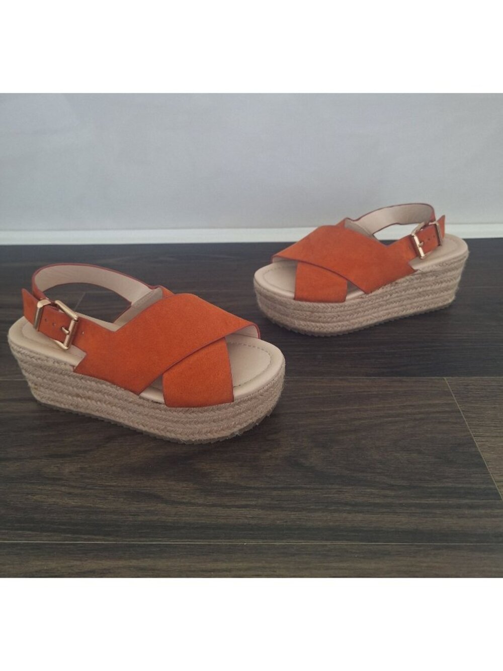 💙 Nine West Women's Orange Platform Espadrille Wedge Sandals Size 5 Slingback C